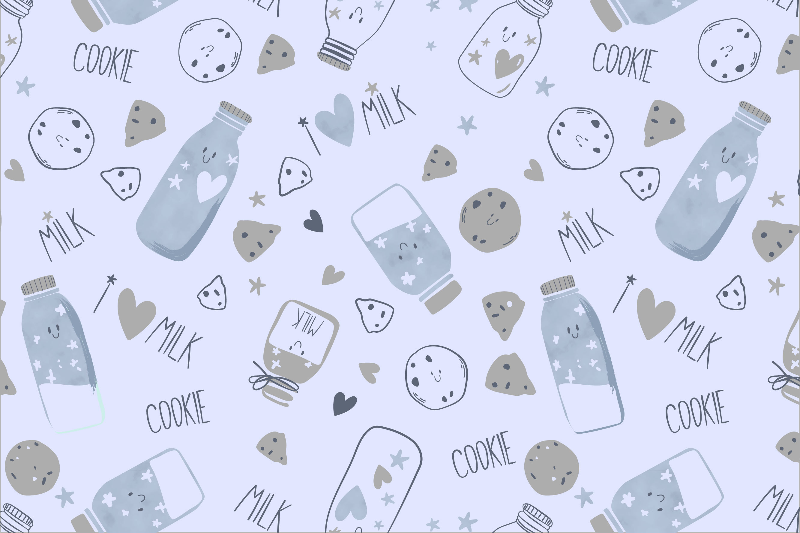 Ткань с принтом Молоко и печенье Т690_8