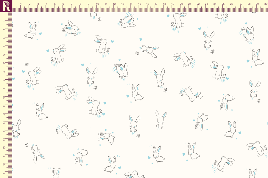 картинка Т507 зайки фон молочный набивка мятный  графитовый от компании Руткани