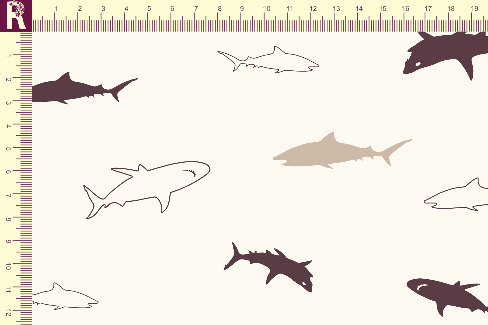 картинка Т652 Акулы 9050а_4018_4002( коричневые и бежевые  акулы на молочном фоне) от компании Руткани