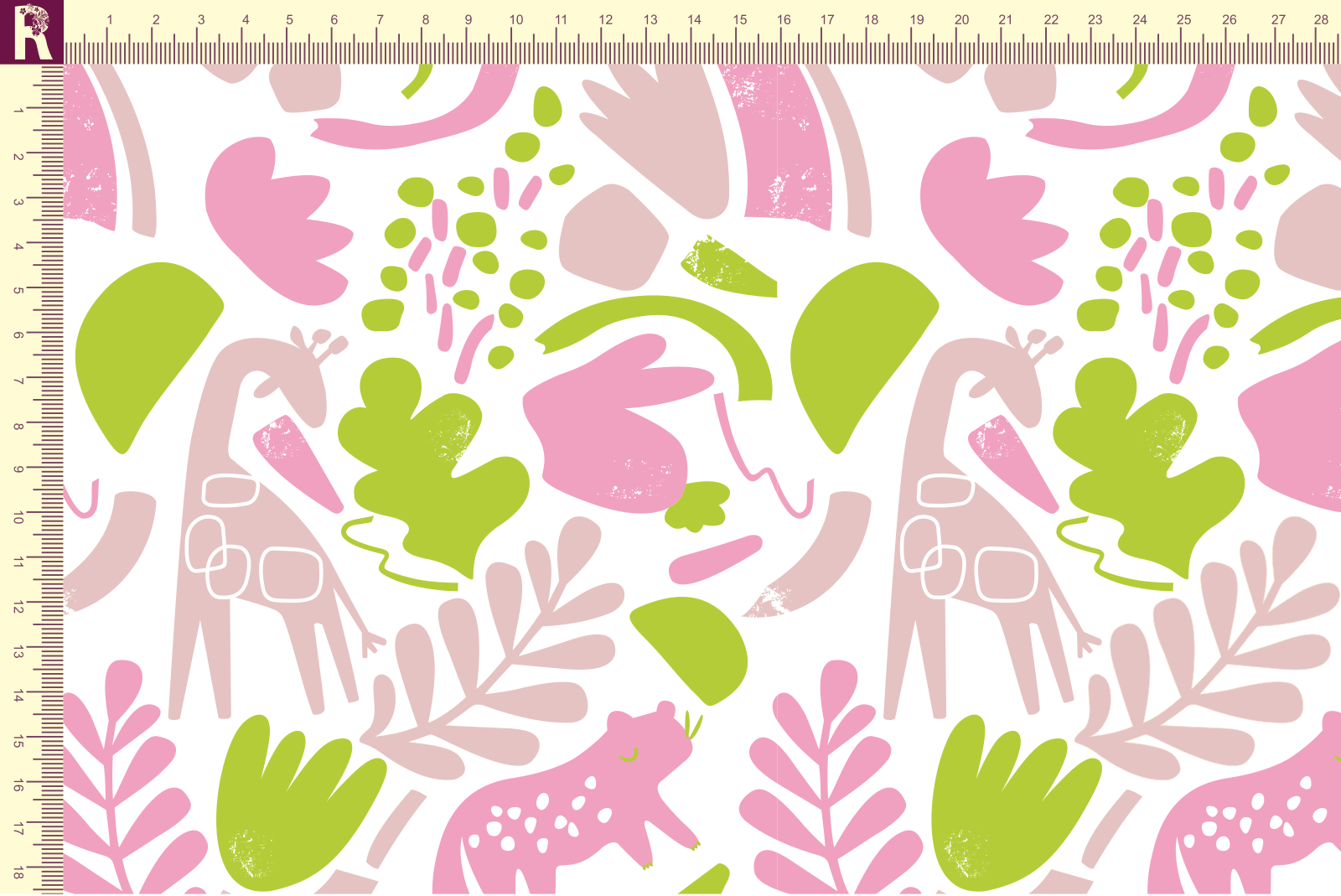 картинка Т651 Зверьки и листья 9000_6036_2007_4043 (салатовый, розовый и пудровый рисунок на белом фоне) от компании Руткани