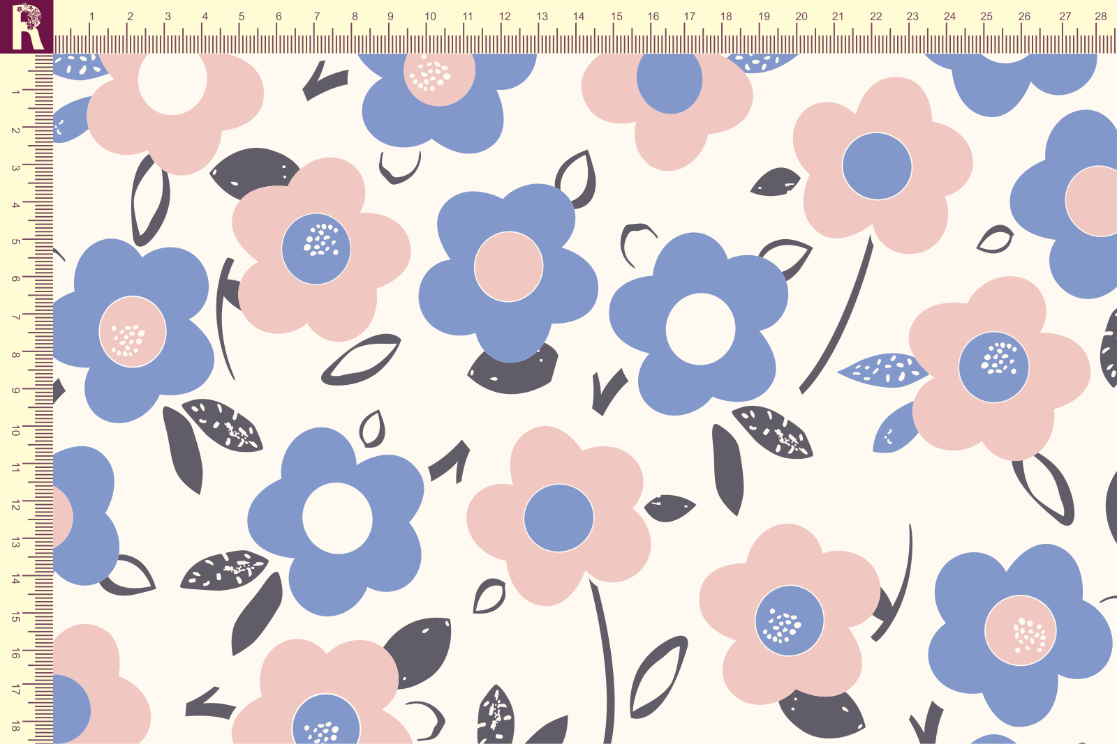 картинка Т647 Цветочный узор 9050а_8015_2020_7020 (пудровые и голубые цветы на молочном фоне) от компании Руткани