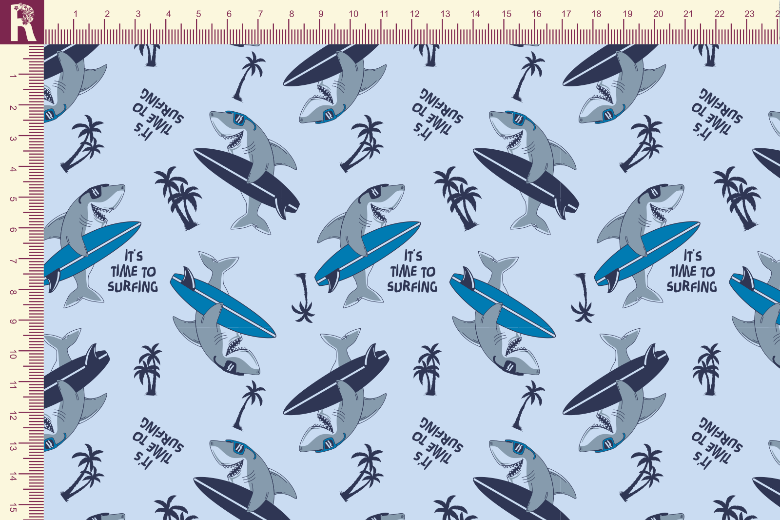 картинка Т593 Серфинг 9061а_7007_7022_8011(синий, серый рисунок на голубом фоне) от компании Руткани