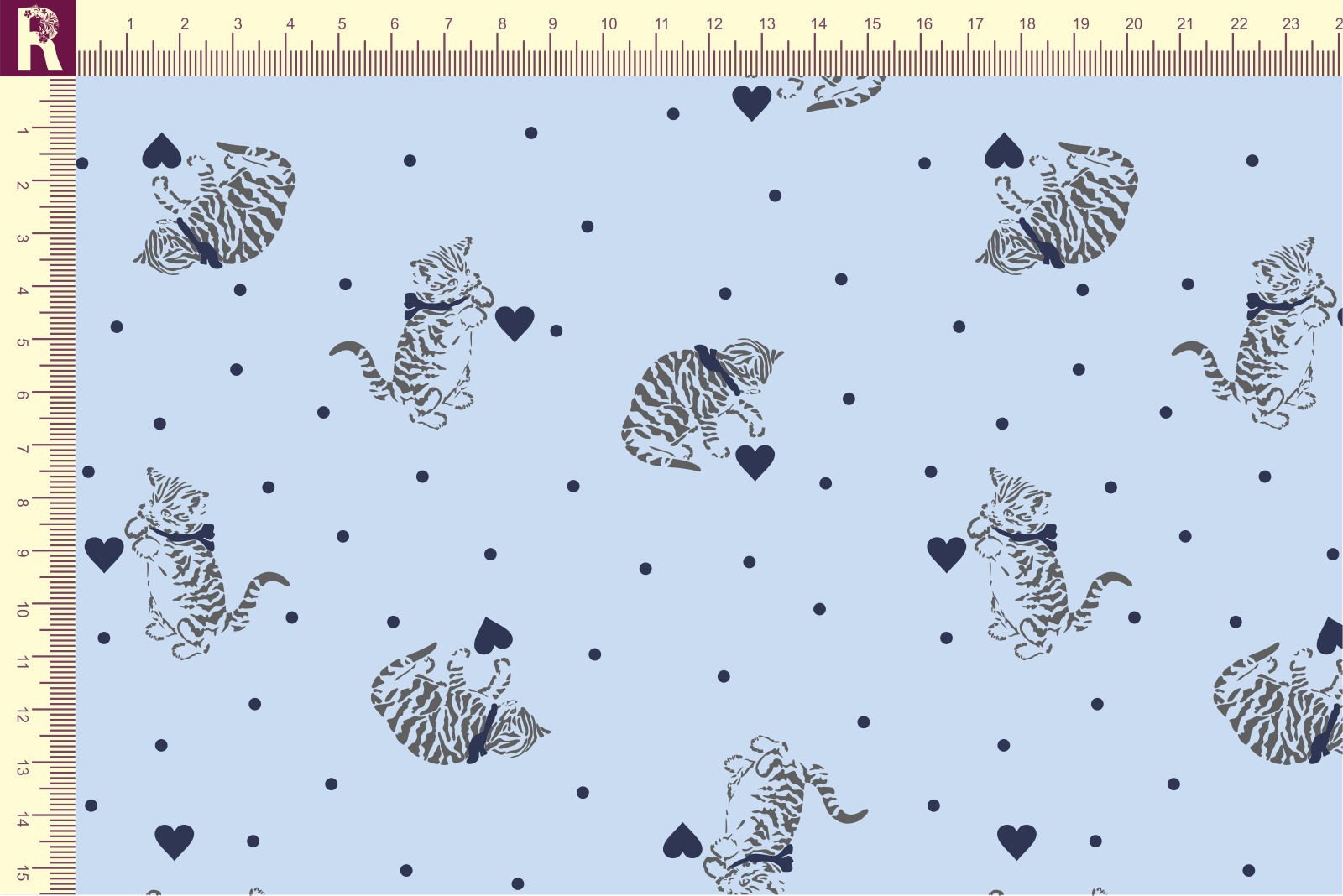 картинка Т606 Котики с сердечками 9061а_8003_7007( серые котики и синие сердечки на светло -голубом фоне) от компании Руткани