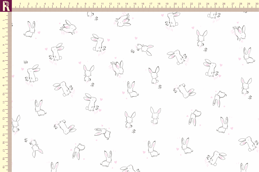 картинка Т507 зайки фон белый набивка розовый графитовый от компании Руткани