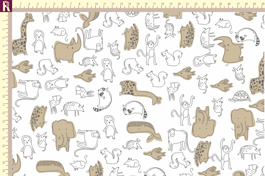 картинка Т508 звери фон белый набивка графитовый бежевый от компании Руткани