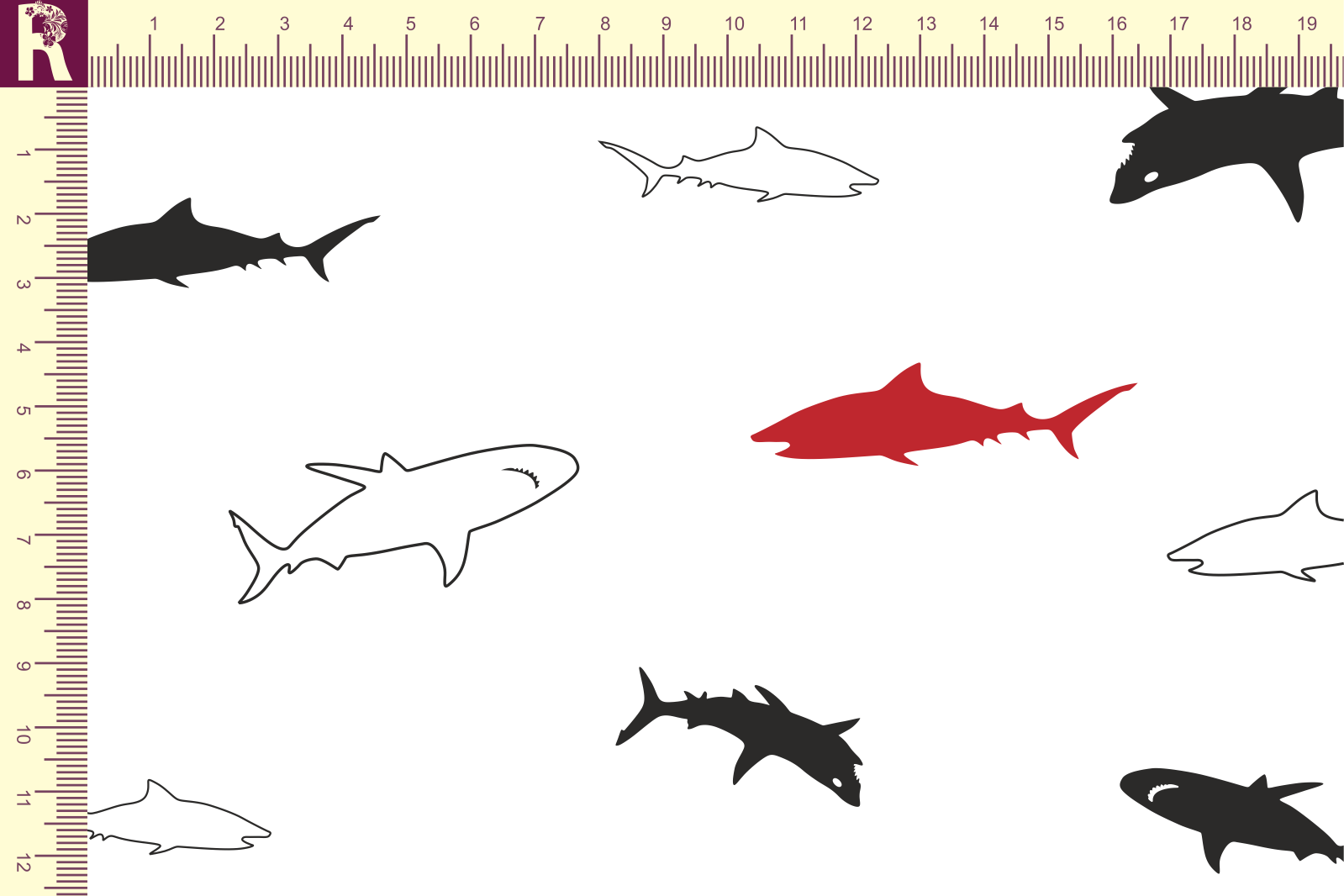 картинка Т652 Акулы 9000_8009_9013 ( черные и красные акулы на белом фоне) от компании Руткани