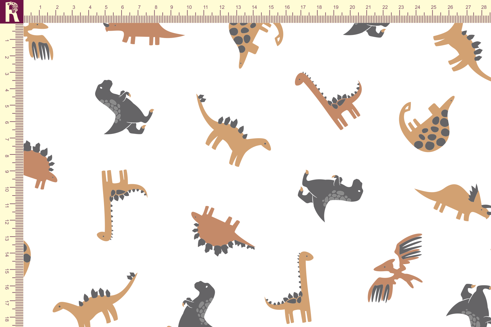 картинка Т644 Динозаврики 9000_8019_4027_4037 ( коричневые динозаврики на белом фоне) от компании Руткани