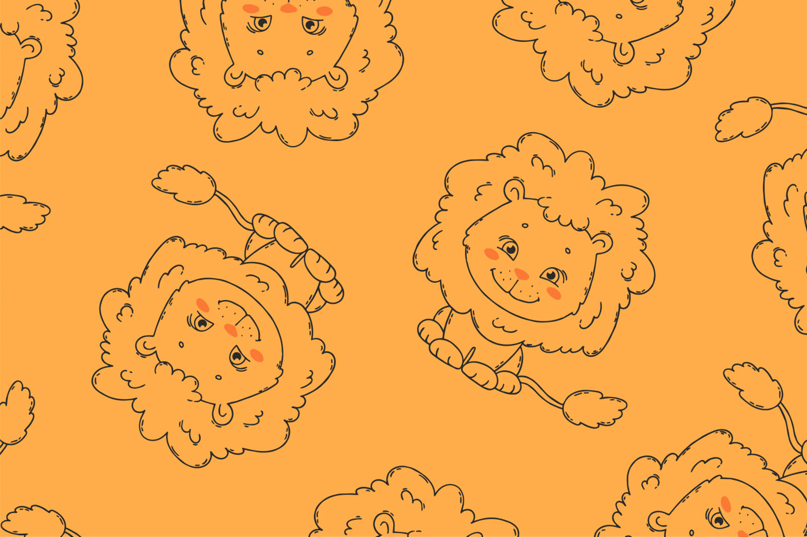 картинка Т663 Львята 9515_8009_3006( контурные черные львята на оранжевом фоне) от компании Руткани