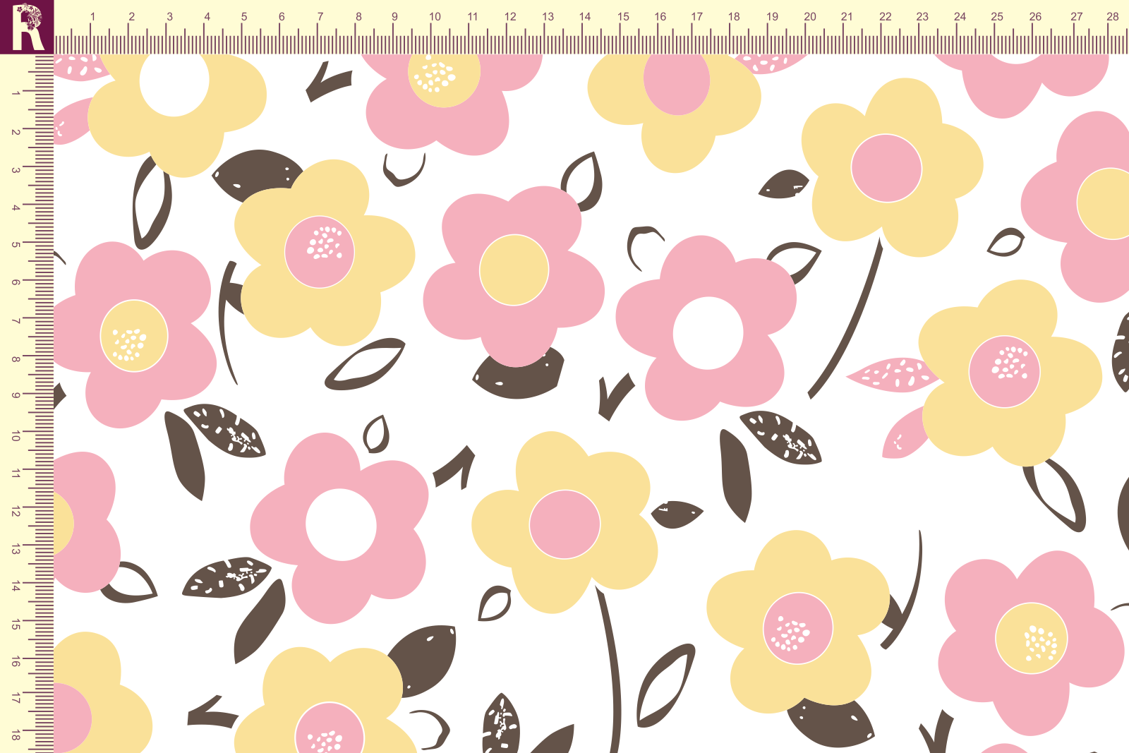 картинка Т647 Цветочный узор 9000_4031_3008_2045 ( розовые и желтые цветы на белом фоне) от компании Руткани