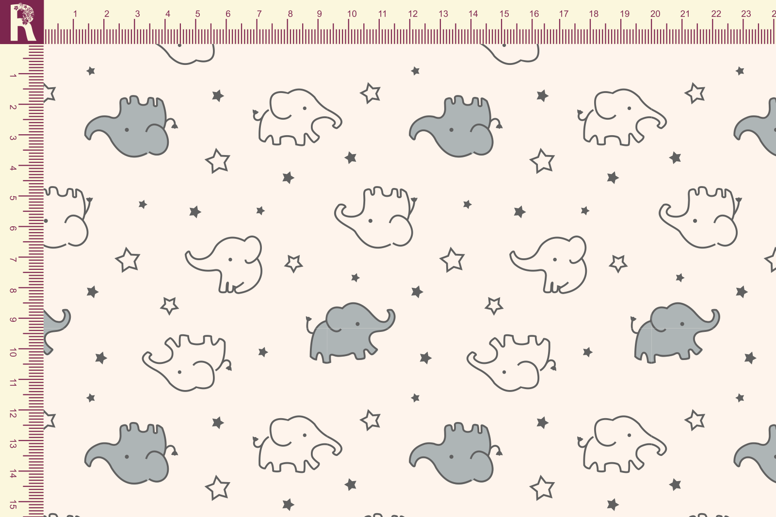 картинка Т584 Слоники 9050а_8003_8012(серые слоники на молочном фоне) от компании Руткани