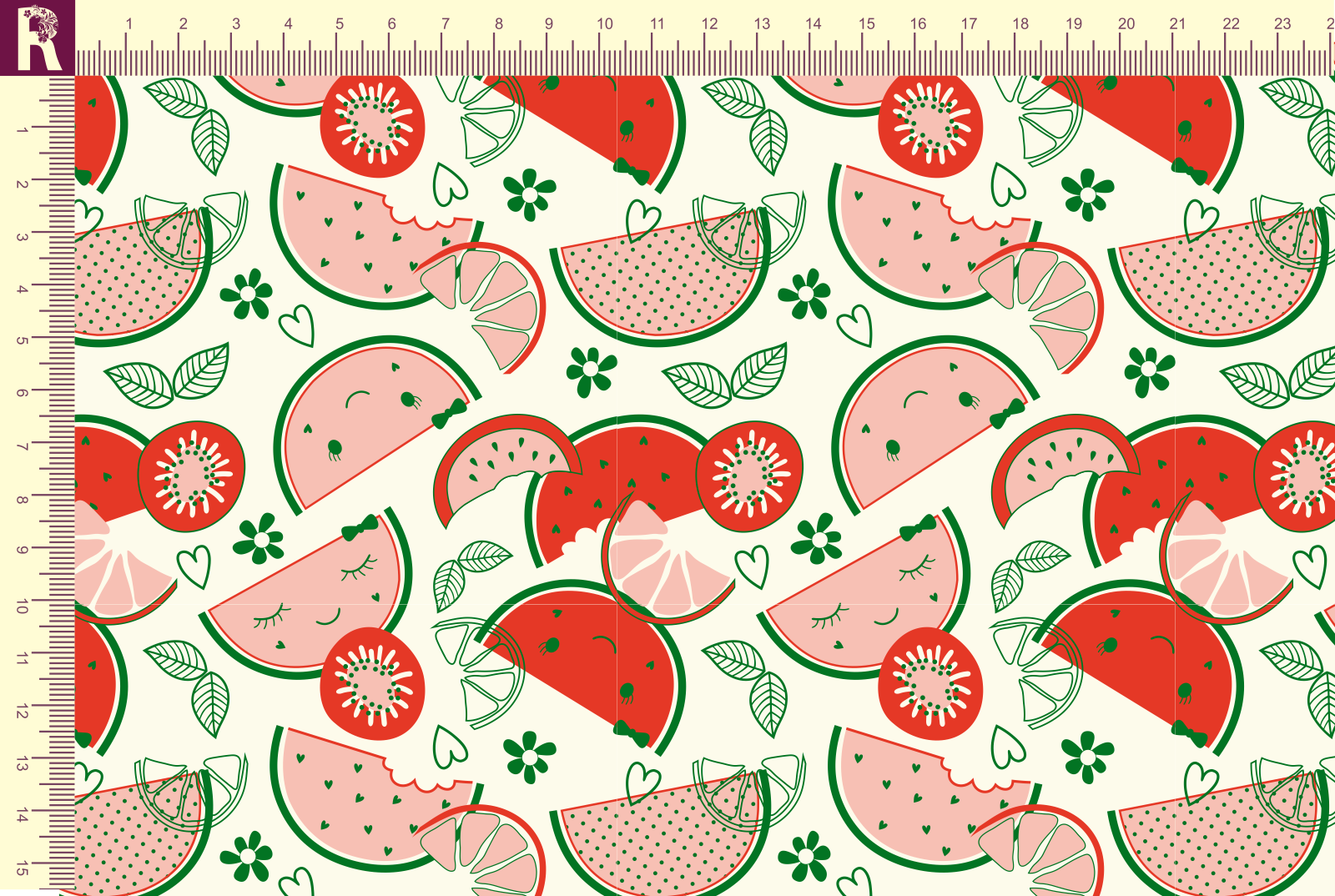 Т597 Арбузы 9050а_6008_9006 Интерлок, 40/1, пачка, пенье