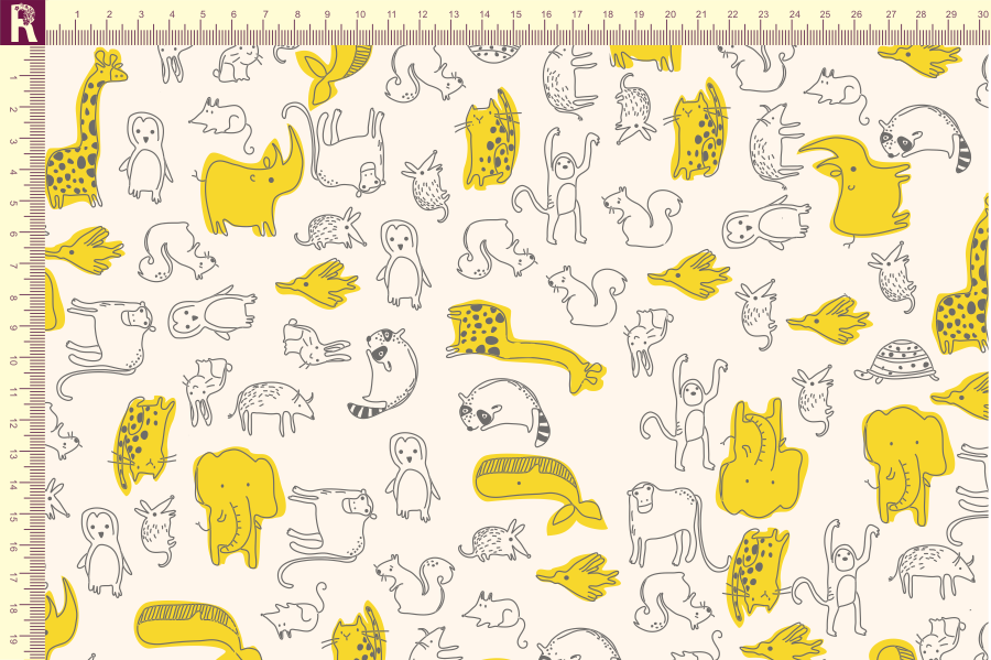 картинка Т508 звери фон экрю набивка графитовый желтый от компании Руткани