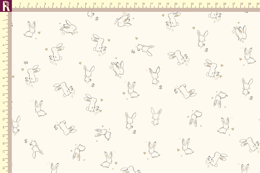 картинка Т507 зайки фон экрю набивка бежевый графитовый от компании Руткани