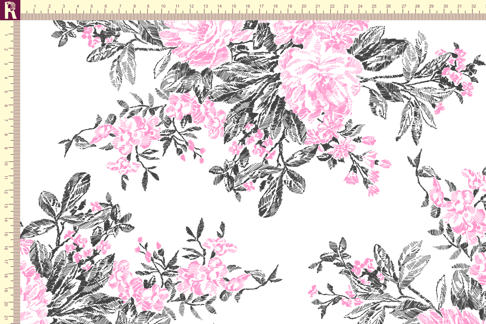 картинка Т607 Штриховые розы 9000_8001_2029 ( розовые розы на белом фоне) от компании Руткани