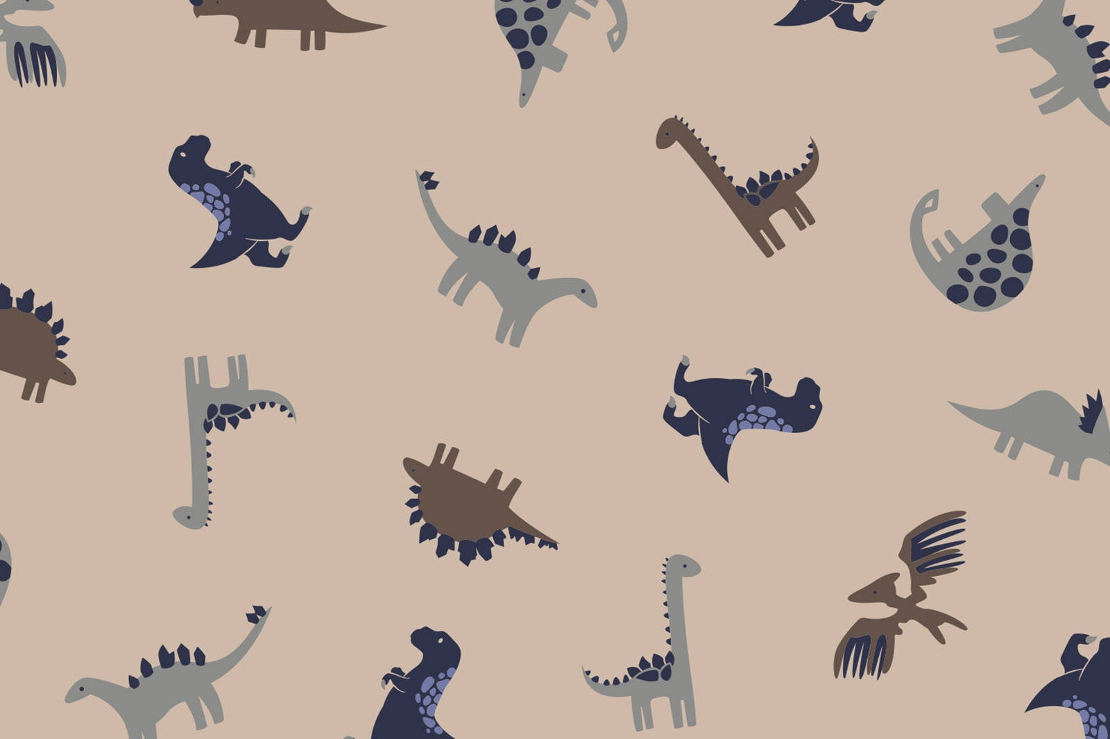 картинка Т644 Динозаврики 9074_5018_4031_8020( коричневые , серые и синие динозаврики на  бежевом фоне) от компании Руткани
