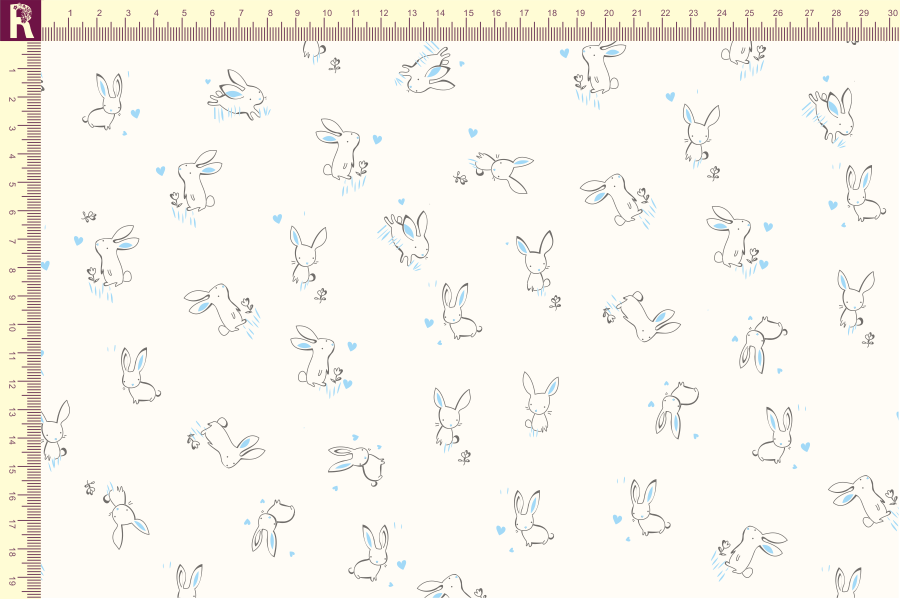 картинка Т507 зайки фон молочный набивка голубой графитовый от компании Руткани