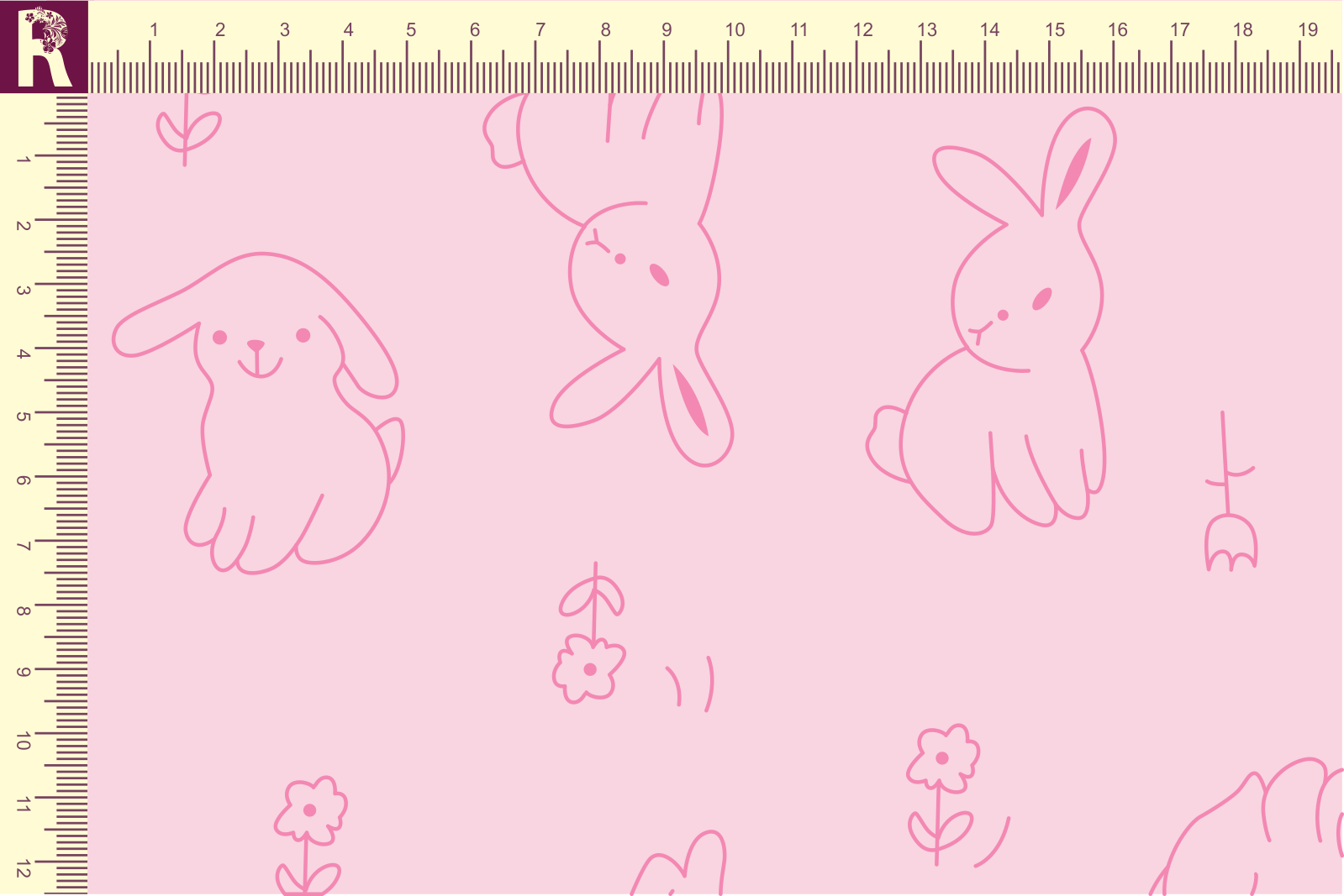 картинка Т659 Зайки и цветы 9509а_2043( контурые розовые зайки на розовом фоне) от компании Руткани