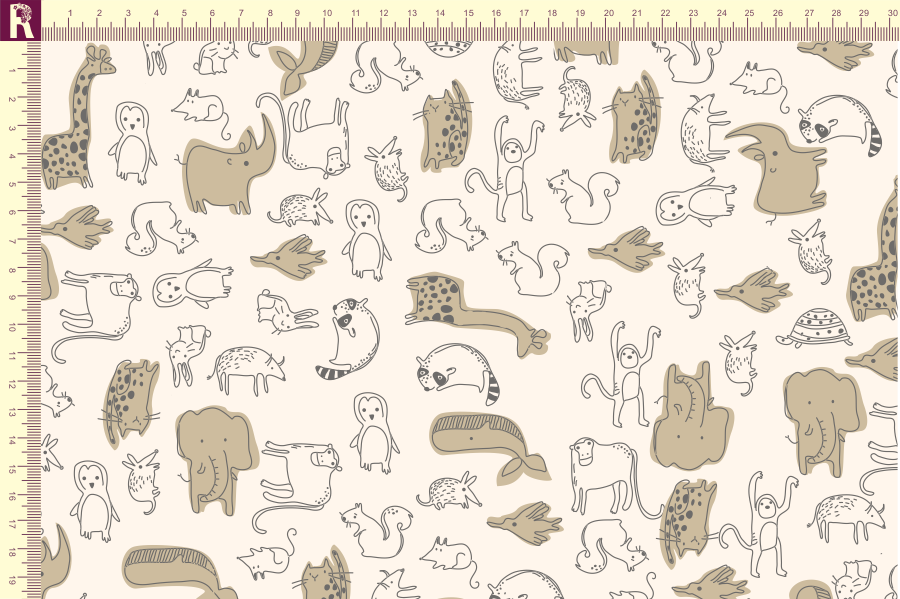 картинка Т508 звери фон экрю набивка графитовый бежевый от компании Руткани