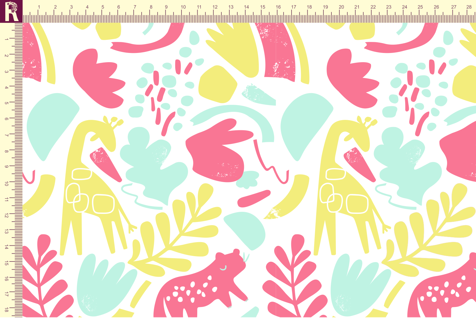 картинка Т651 Зверьки и листья 9000_6006_2008_3009( ментоловый, розовый и желтый рисунок на белом фоне) от компании Руткани