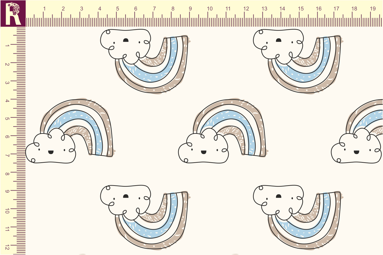 картинка Т658 Радуга 9050а_8009_7040_4002( голубая и бежевая радуга на молочном фоне) от компании Руткани