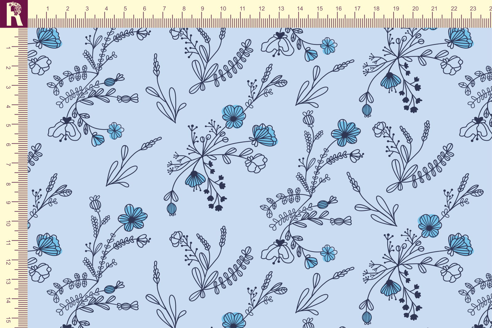 картинка Т602 Полевые цветы 9061а_7007_7001( голубые цветы на светло-голубом фоне) от компании Руткани