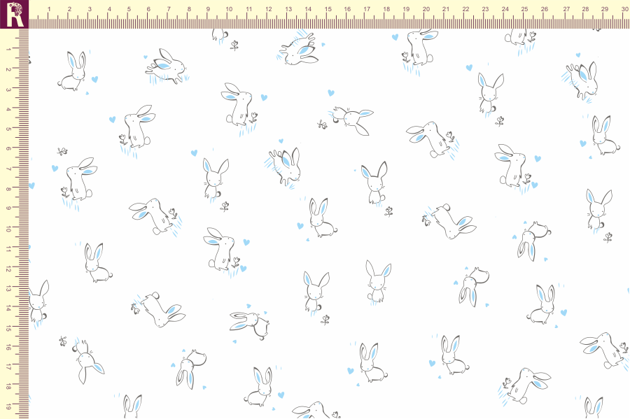 картинка Т507 зайки фон белый набивка голубой графитовый от компании Руткани