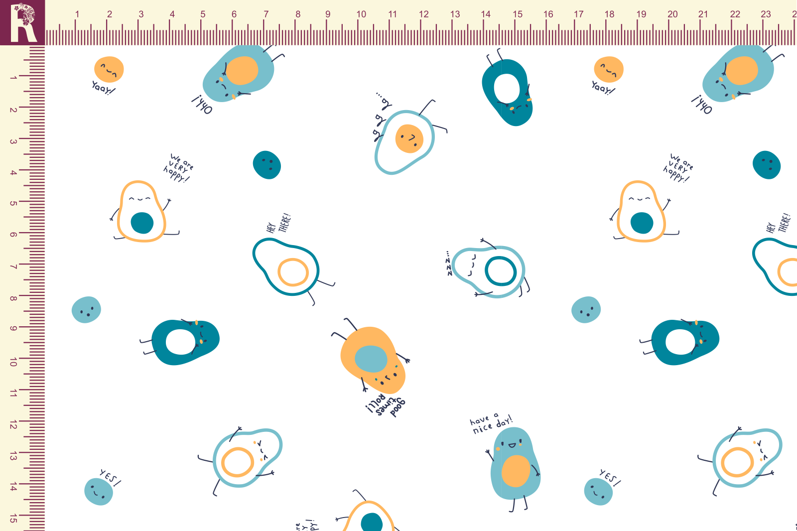 картинка Т579 Авокадики 9000_7007_7016_3004(бирюзовые и  желтые авокадо на белом фоне) от компании Руткани