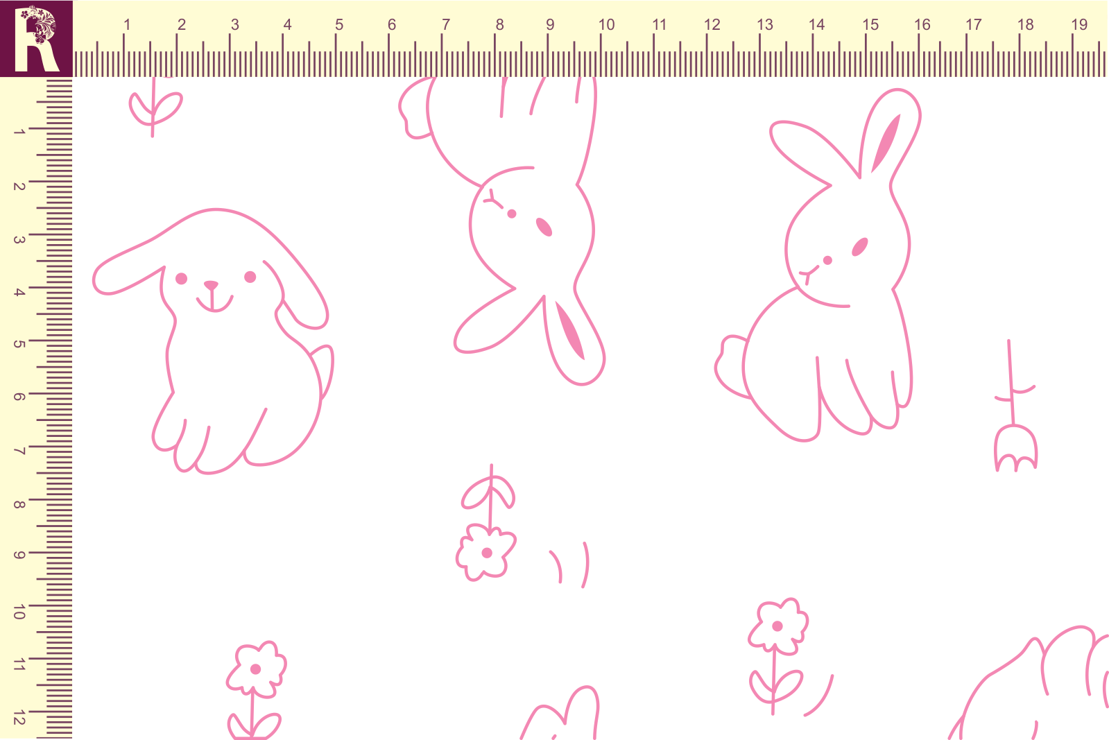 картинка Т659 Зайки и цветы 9000_2043( контурые розовые зайки на белом фоне) от компании Руткани