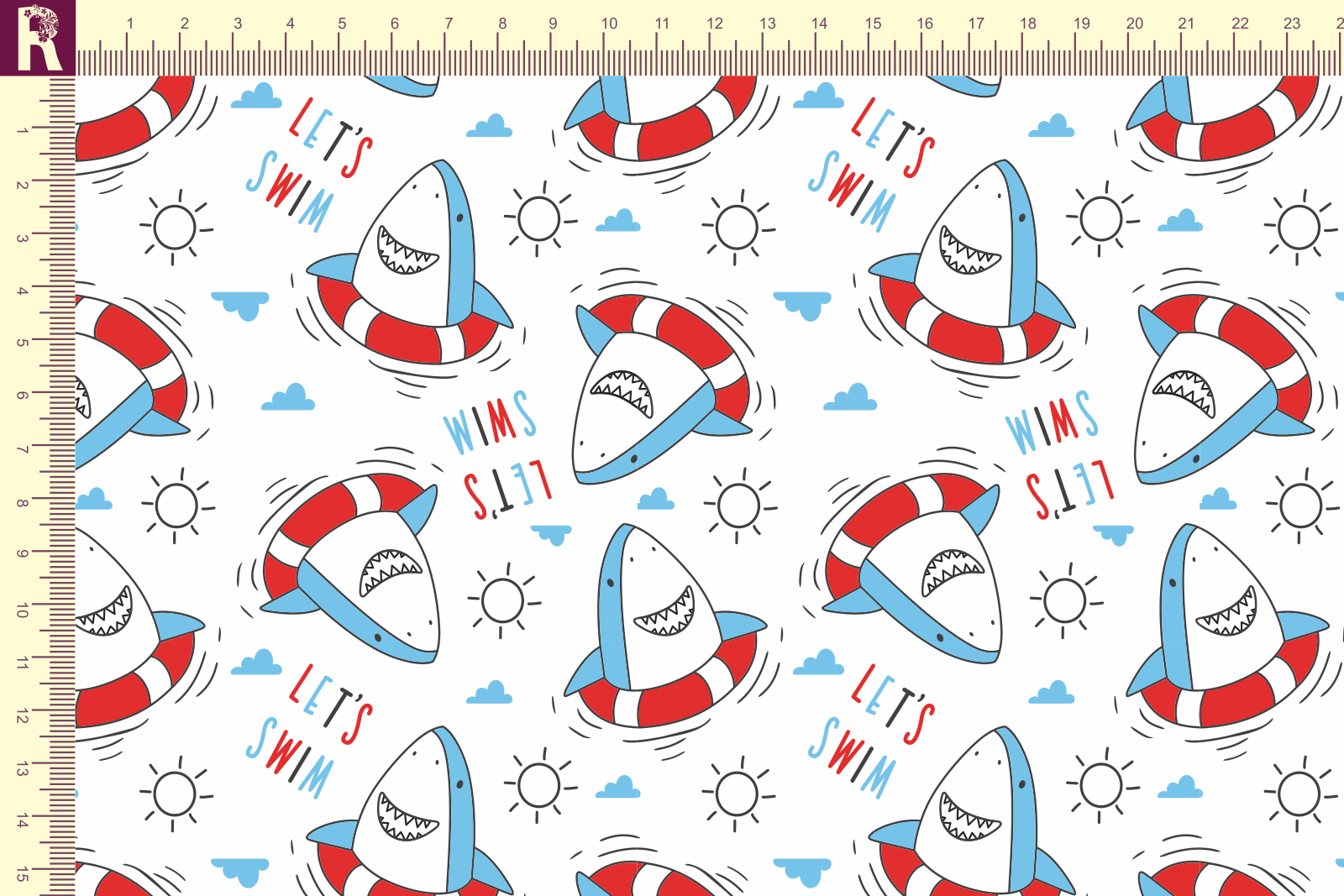 картинка Т580 Акулята 9000_8001_9004_7001( красный, голубой рисунок на белом фоне) от компании Руткани