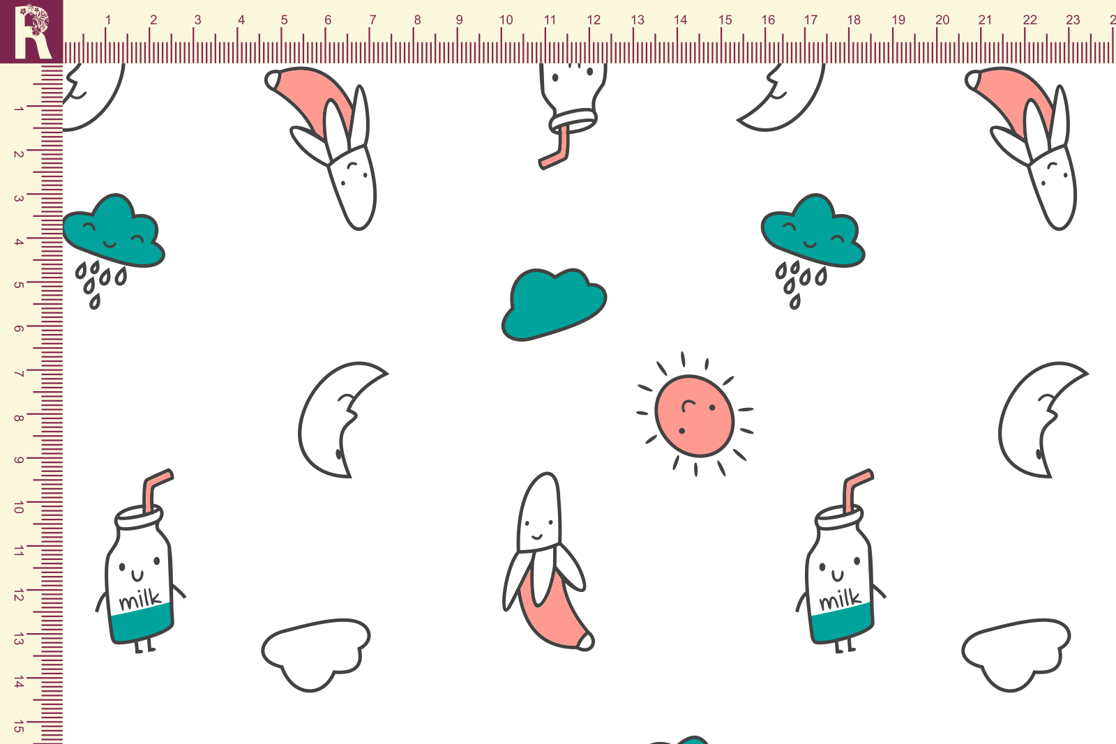 картинка Т592 Банан с молоком 9000_8001_6001_3003(зеленый,персиковый рисунок на белом фоне) от компании Руткани