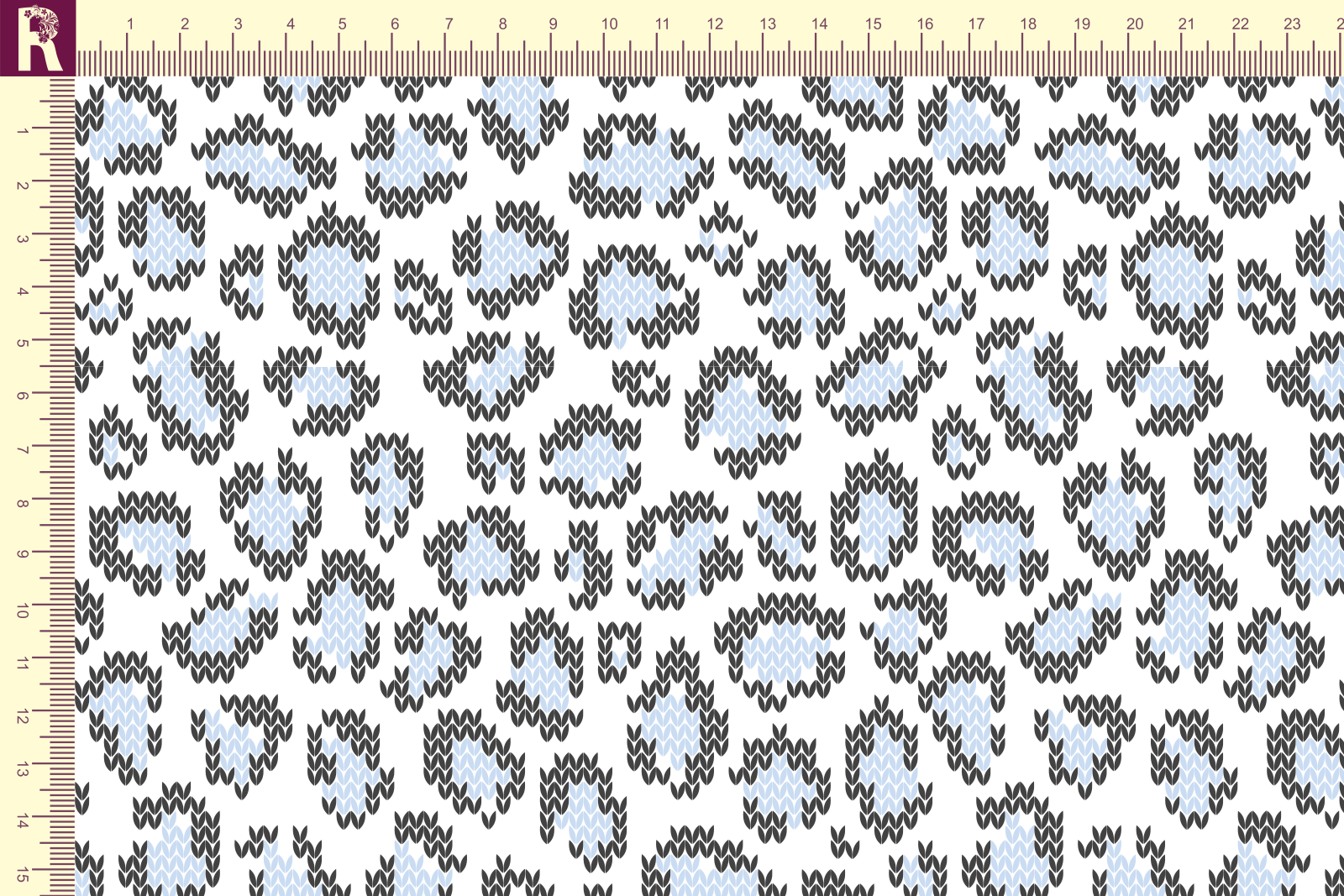 картинка Т610 Вязаный леопард 9000_8001_7029( черный и голубой рисунок на белом фоне) от компании Руткани