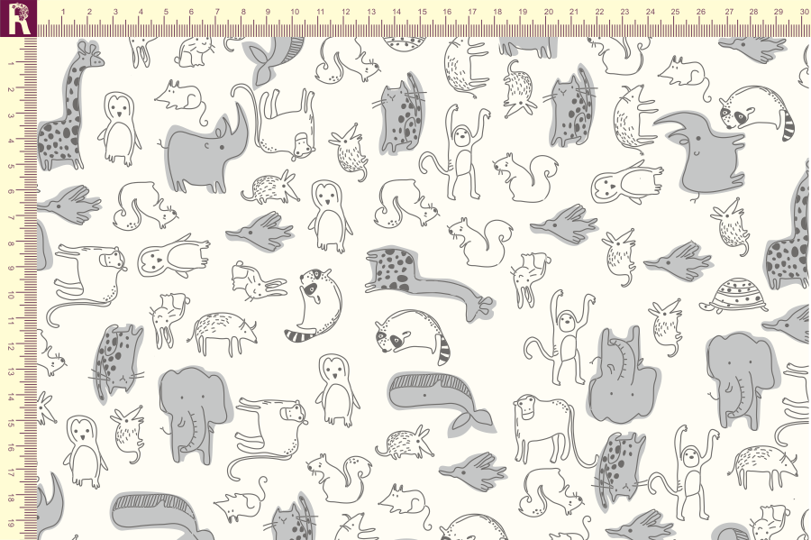 картинка Т508 звери фон молочный набивка графитовый серый от компании Руткани