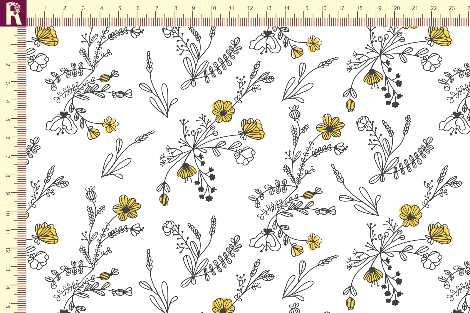 картинка Т602 Полевые цветы 9000_8001_3001( желтые цветы на белом фоне) от компании Руткани