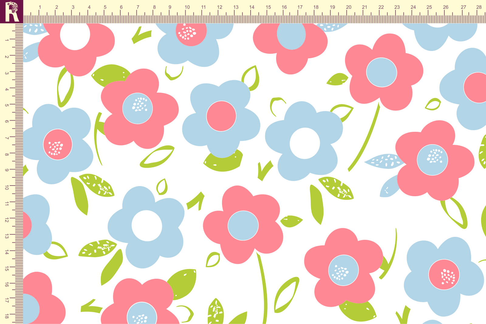 картинка Т647 Цветочный узор 9000_6036_2017_7040(розовые и голубые цветы на белом фоне) от компании Руткани