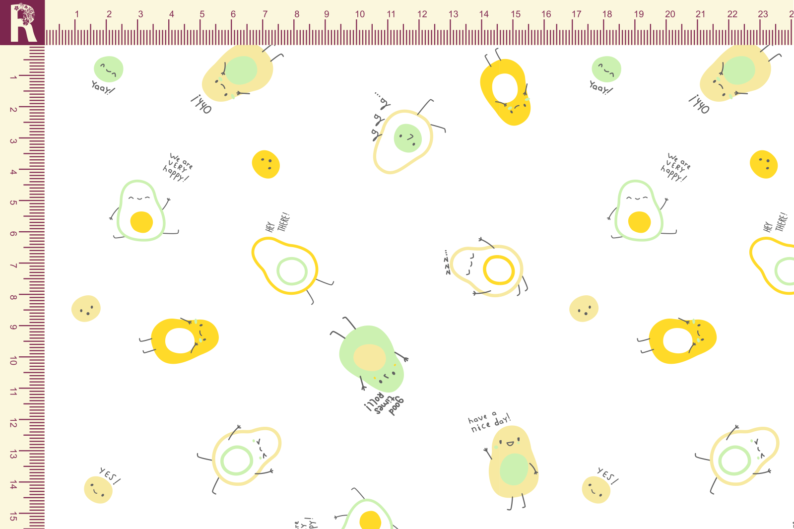 картинка Т579 Авокадики 9000_8003_3011_6010(салатовые и  желтые авокадо на белом фоне) от компании Руткани