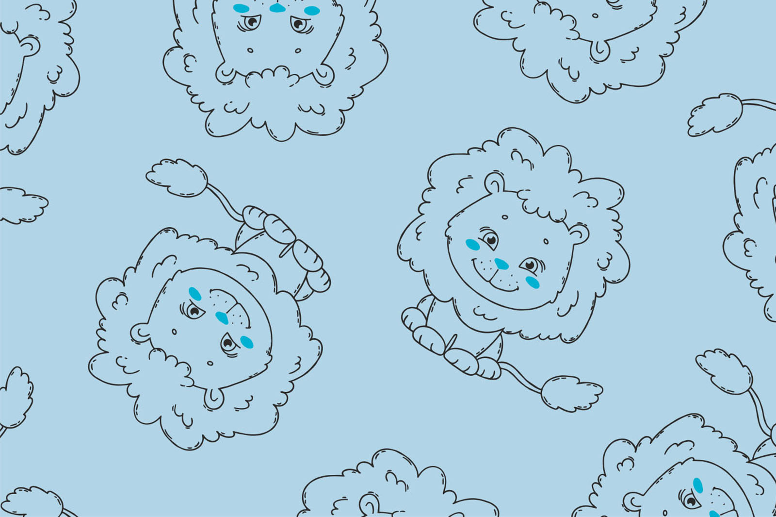 картинка Т663 Львята 9061а_8009_7038( контурные черные львята на голубом фоне) от компании Руткани