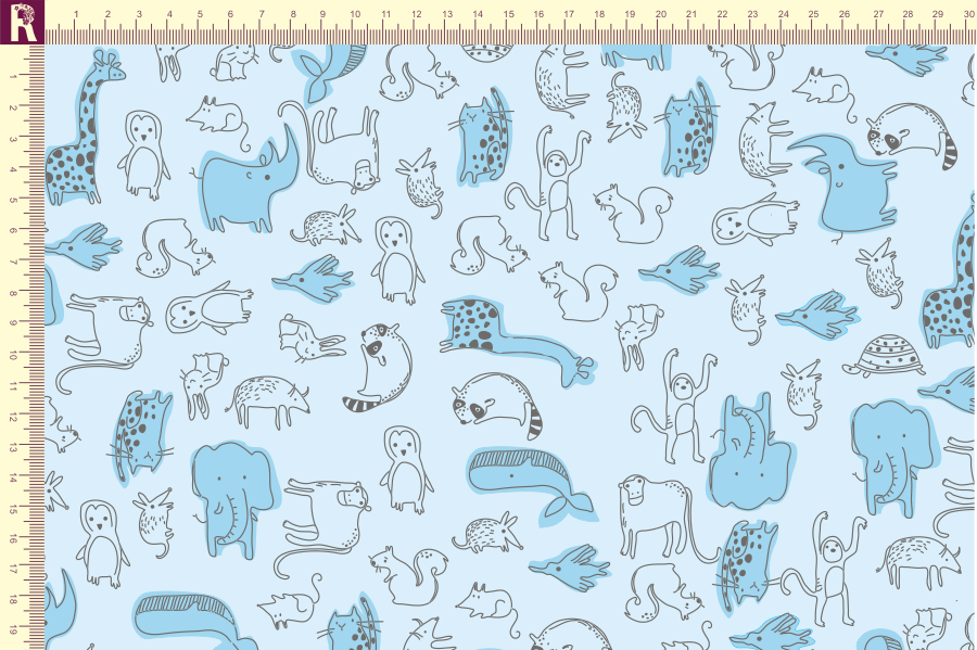 картинка Т508 звери фон светло голубой набивка графитовый голубой от компании Руткани