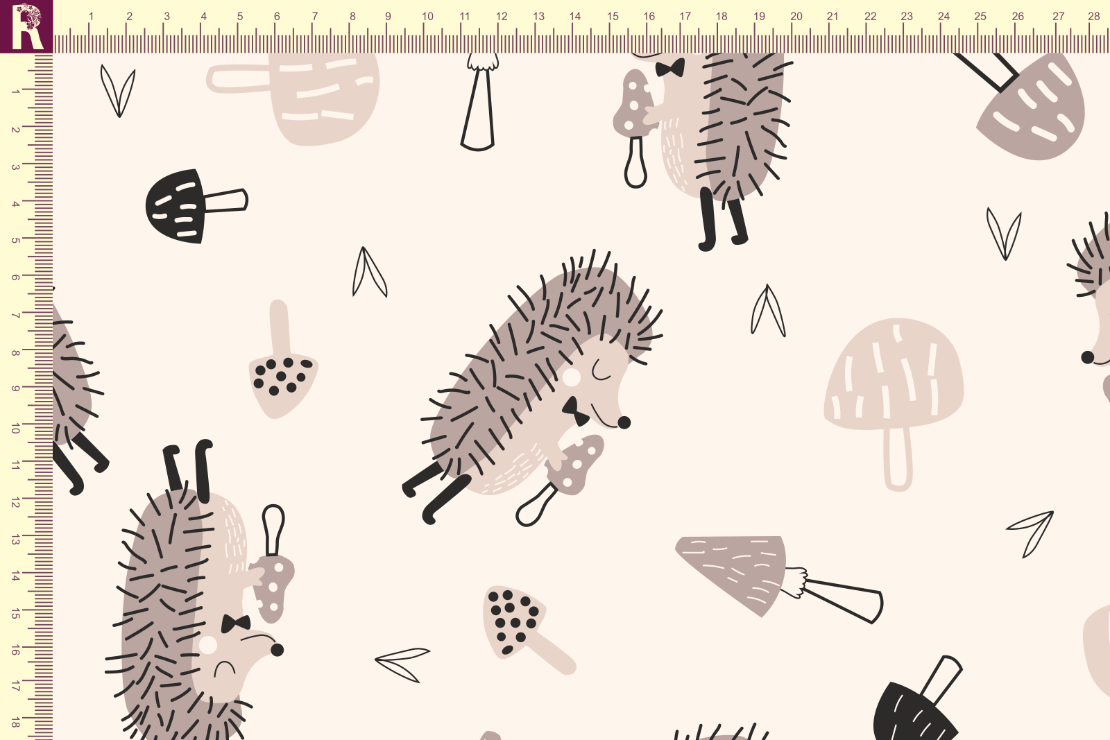 картинка Т645 Ежики 9050а_8009_4022_4019 ( коричневые ежики на молочном фоне) от компании Руткани