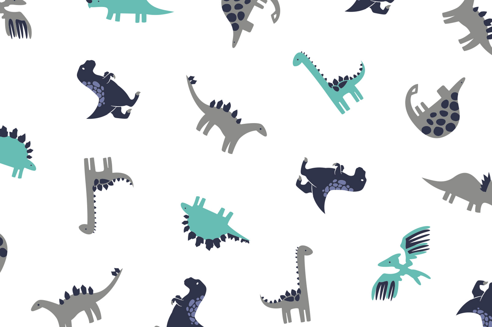 картинка Т644 Динозаврики 9000_5018_6037_8020 (синие, серые и ментоловые динозаврики на белом фоне) от компании Руткани