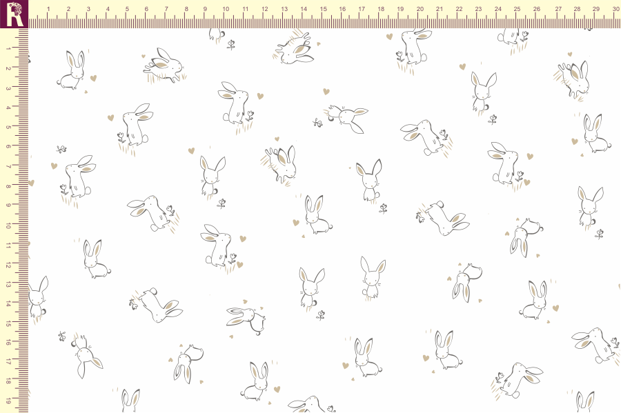 картинка Т507 зайки фон белый набивка бежевый графитовый от компании Руткани