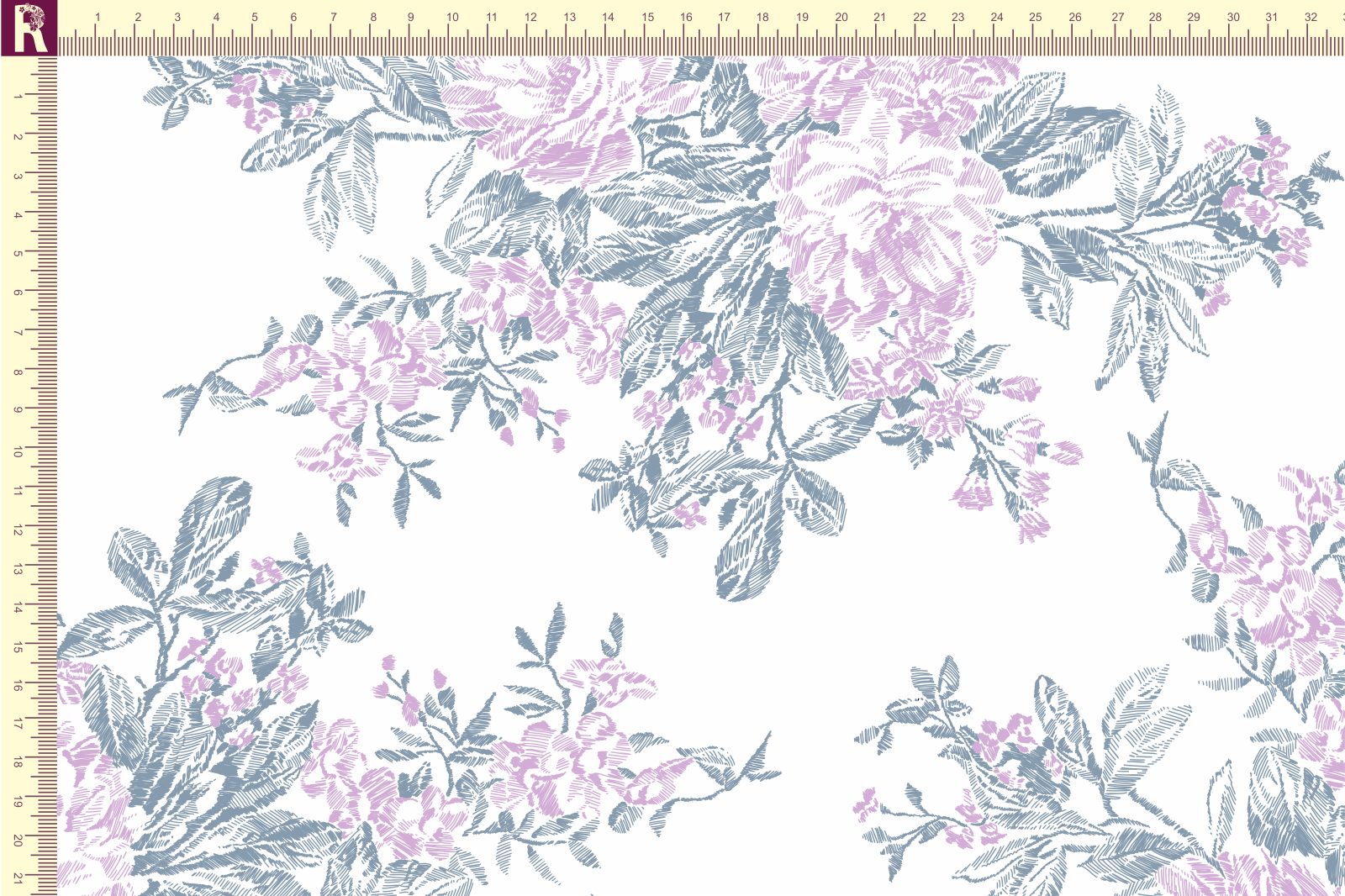 картинка Т607 Штриховые розы 9000_8011_2028 ( сиреневые розы на белом фоне) от компании Руткани