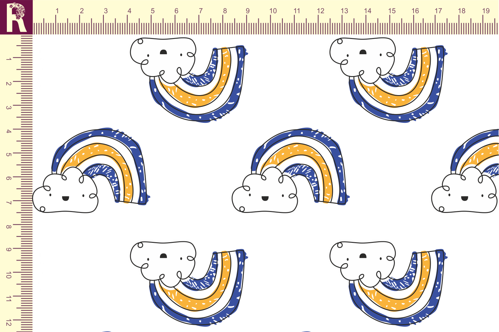 картинка Т658 Радуга 9000_8009_3004_5003( желтая и синяя радуга на белом фоне) от компании Руткани