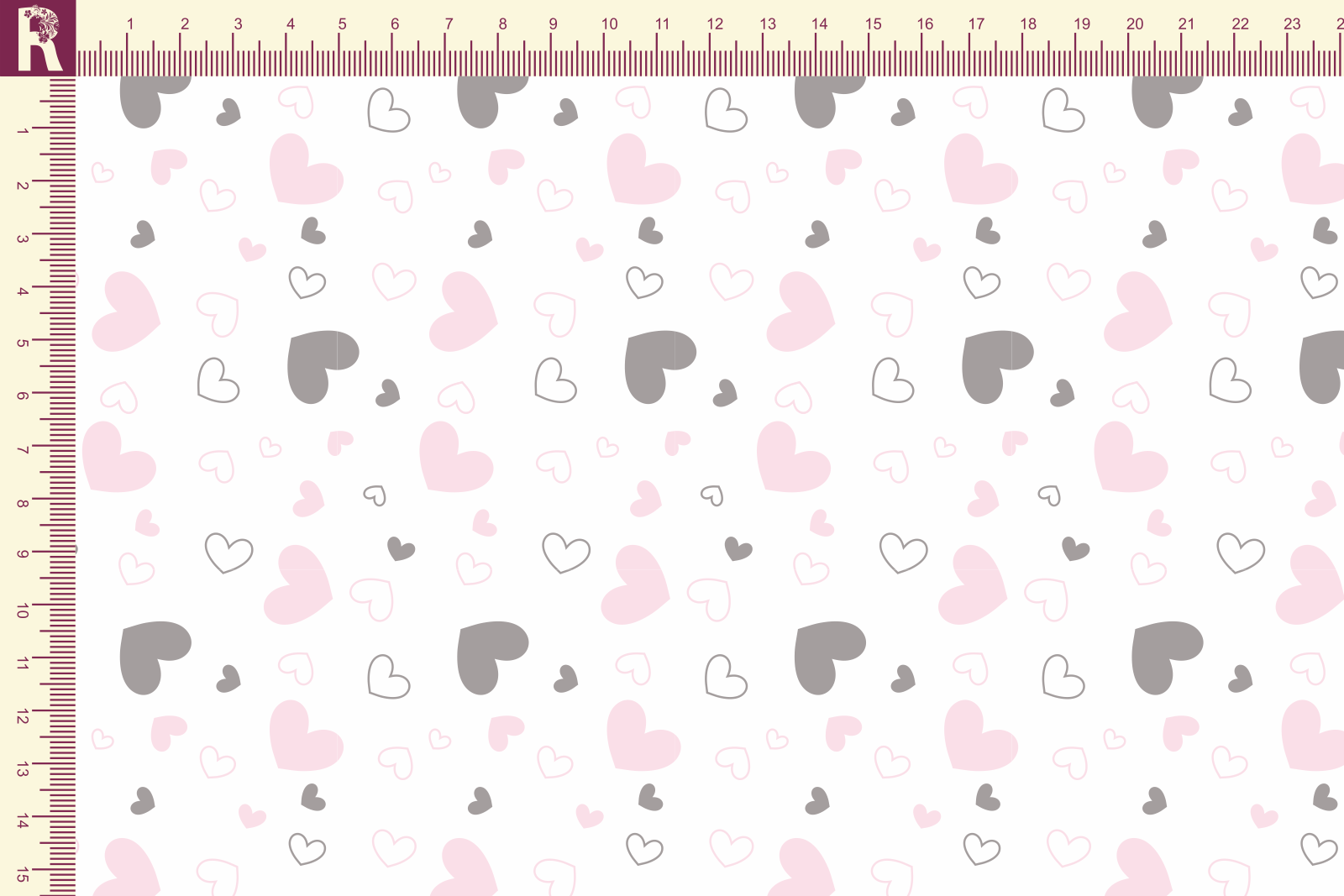 картинка Т127 Сердечки 9000_8010_2020(серые и розовые сердца на белом фоне) от компании Руткани