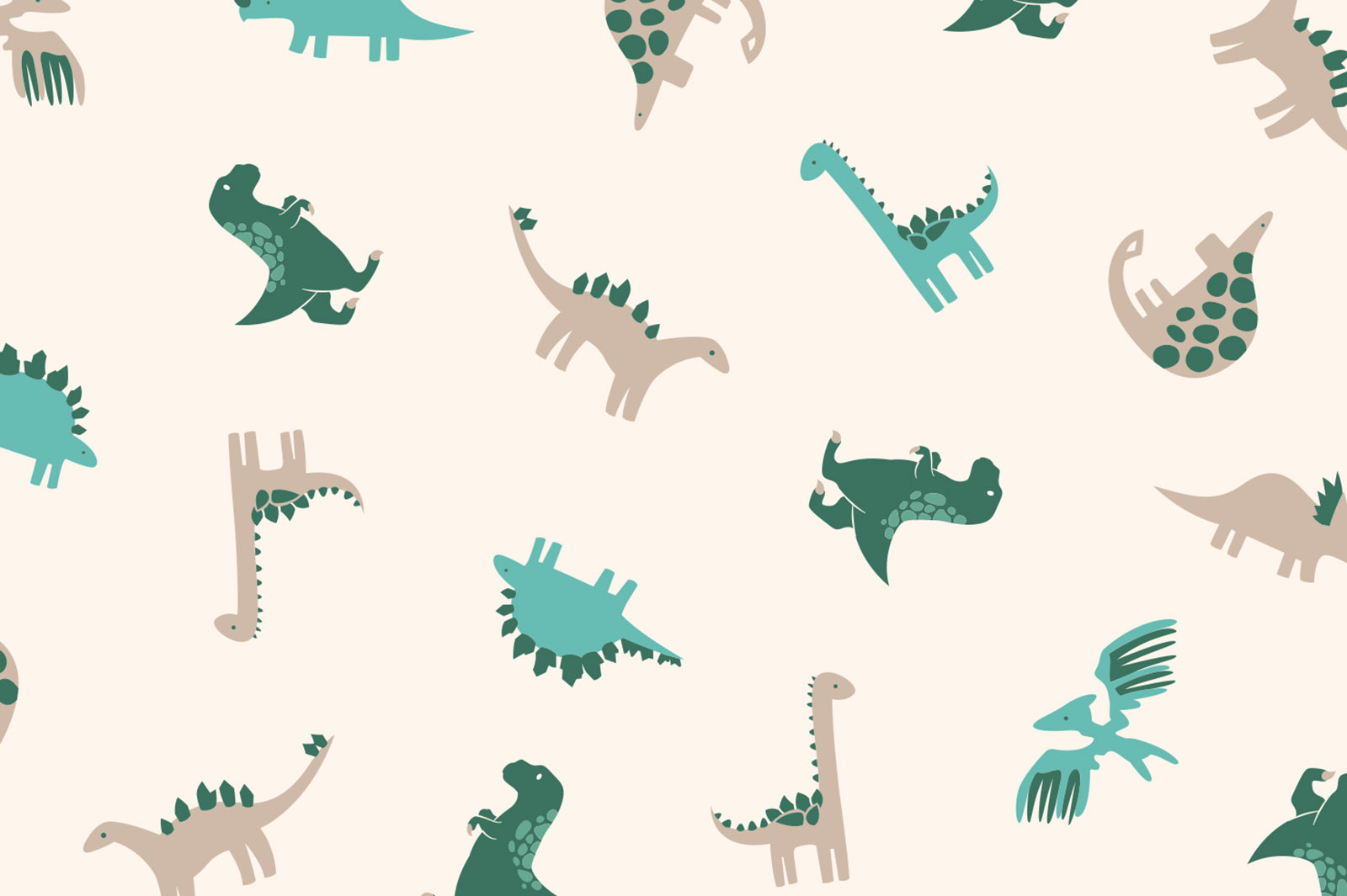 картинка Т644 Динозаврики 9050а_6024_6037_4003(зеленые, ментоловые и бежевые динозаврики на молочном фоне) от компании Руткани