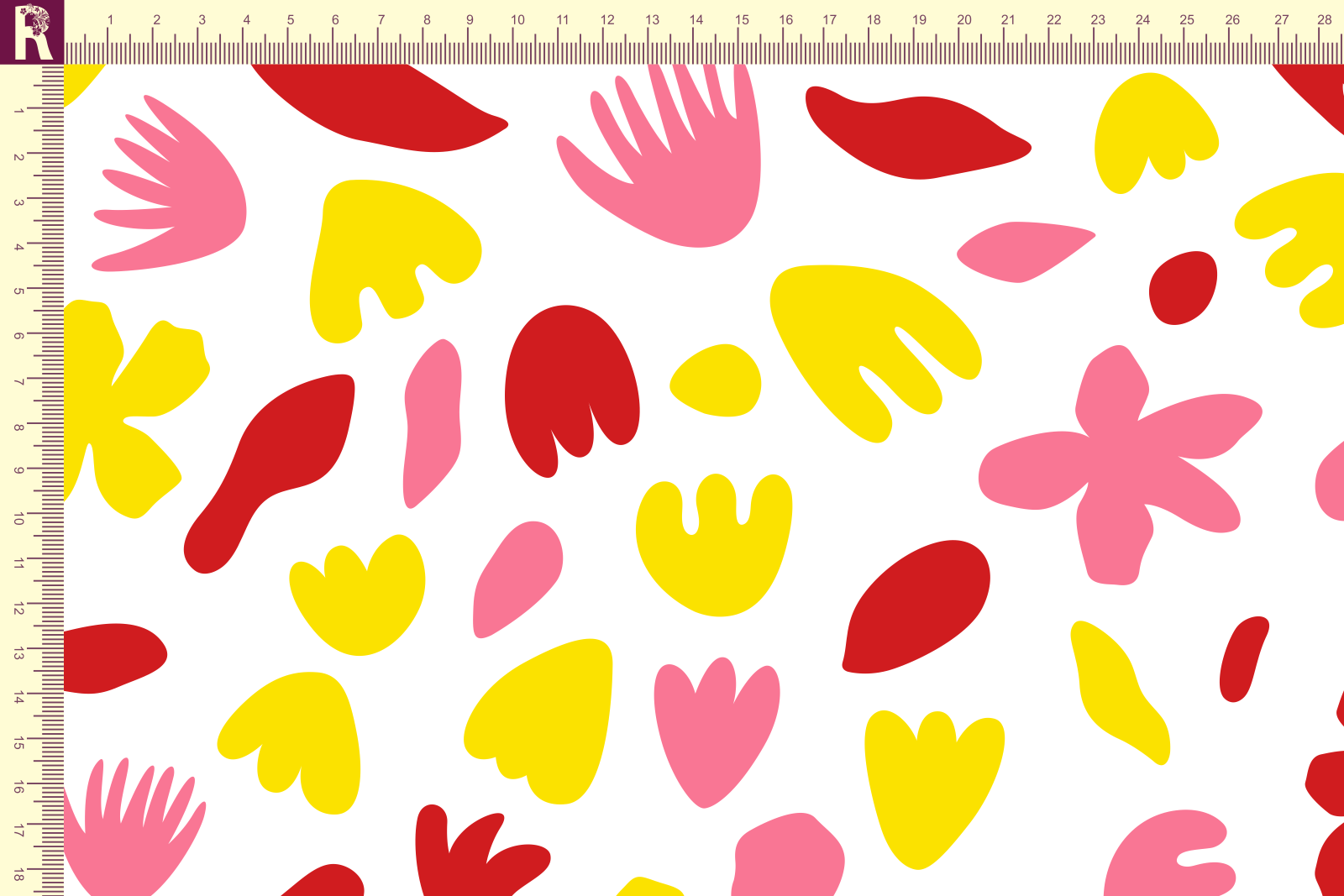 картинка Т649 Абстрактные цветы 9000_2008_9012_3011 (розовые, красные, желтые цветы на белом фоне) от компании Руткани