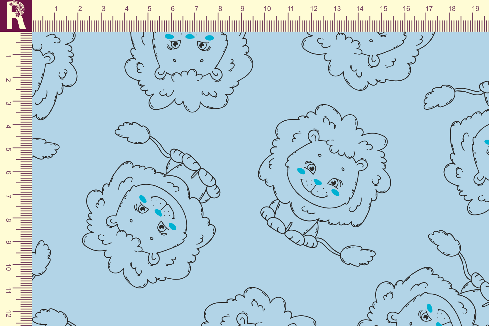 картинка Т663 Львята 9061а_8009_7038( контурные черные львята на голубом фоне) от компании Руткани