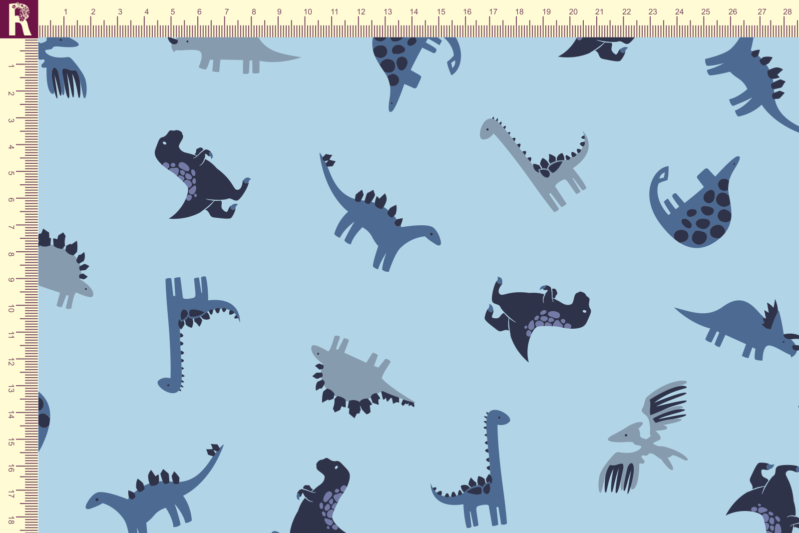 картинка Т644 Динозаврики 9061а_5018_8011_5004 (синие, серые  динозаврики на голубом фоне) от компании Руткани