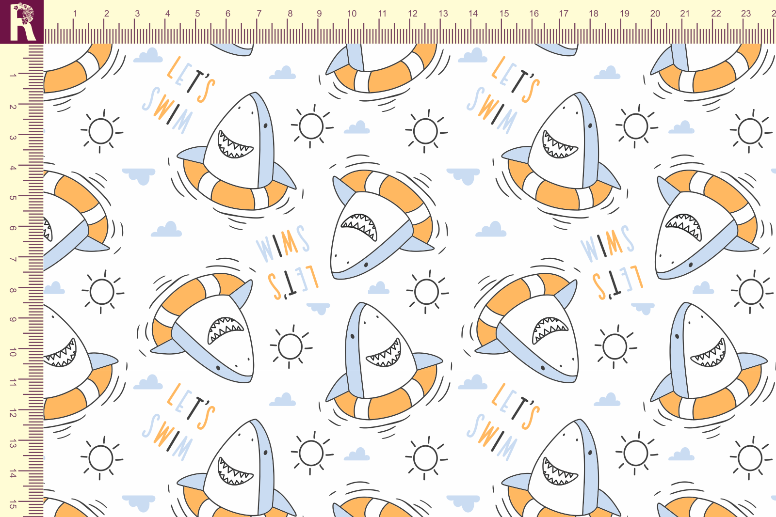 картинка Т580 Акулята 9000_8001_3004_7029( желтый, светло-голубой рисунок на белом фоне) от компании Руткани