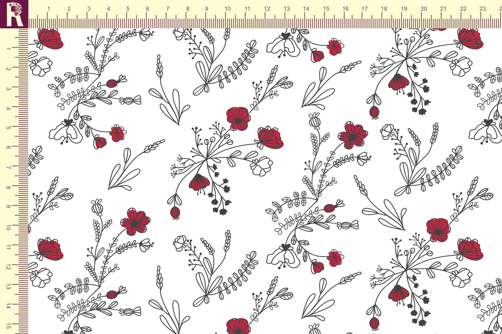 картинка Т602 Полевые цветы 9000_8001_9001 ( красные цветы на белом фоне) от компании Руткани