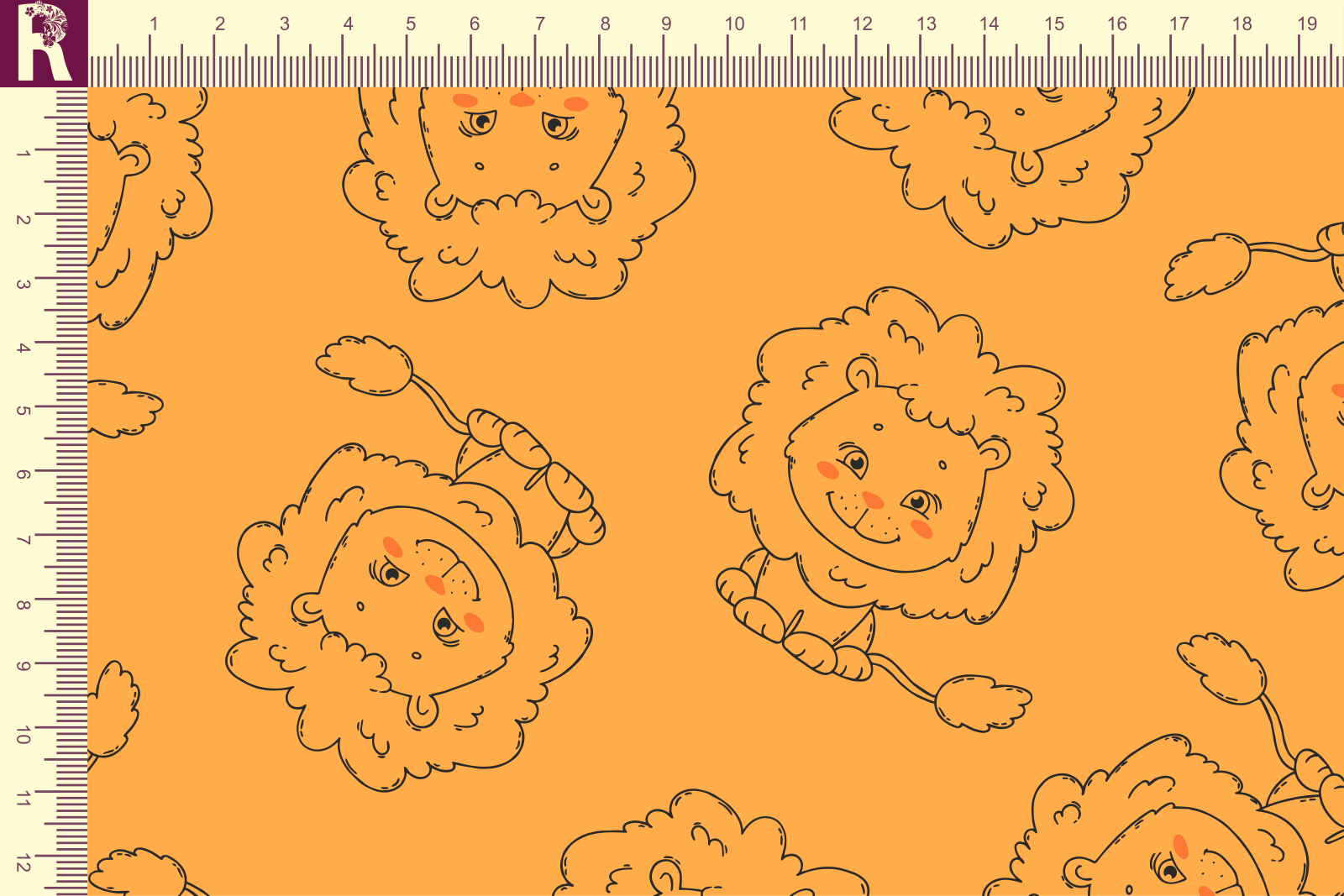 картинка Т663 Львята 9515_8009_3006( контурные черные львята на оранжевом фоне) от компании Руткани